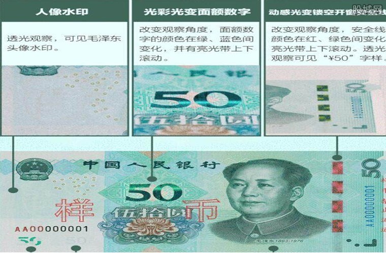 五十元新版人民币图案，新人民币真假识别一目了然